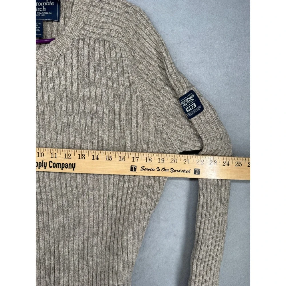 Abercrombie & Fitch Mens V-Neck Ribbed Wool Blend Sweater Oatmeal Large